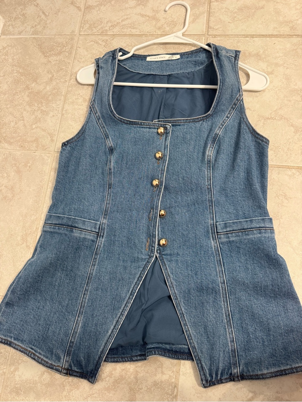 Altar’d State Denim Vest Top Gold buttons